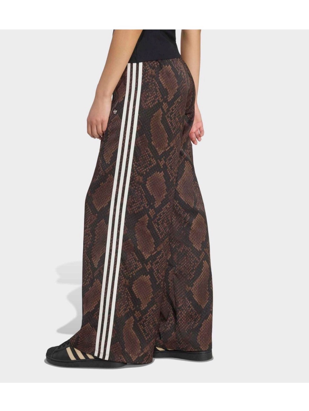 adidas Brown Snake-Print Maxi Skirt with White Three Stripes